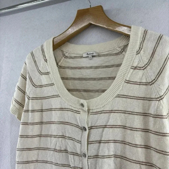 Madewell L 100% Cotton Linden Scoop Neck Cropped‎ Striped Sweater Tee Large - Picture 5 of 8